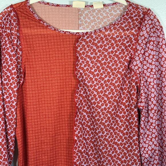 Levi’s Mesh Patchwork Long Sleeve Top XL Sheer Floral Geometric Print Y2K - Picture 5 of 6